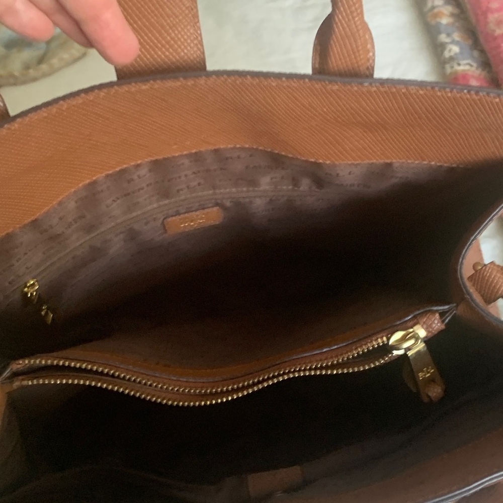 Ralph Lauren Cognac Textured Leather Satchel with Gold RL Medallion - Picture 6 of 16